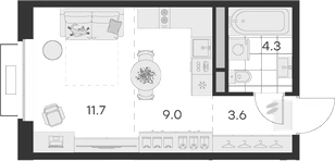 Планировка — Михалевич, Студия, 29 м²