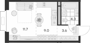 Планировка — Михалевич, Студия, 29 м²