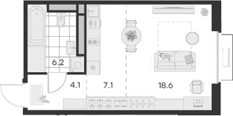 Планировка — Михалевич, Студия, 36 м²
