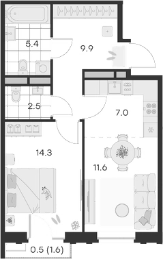 Планировка — Михалевич, 2-комн., 51 м²