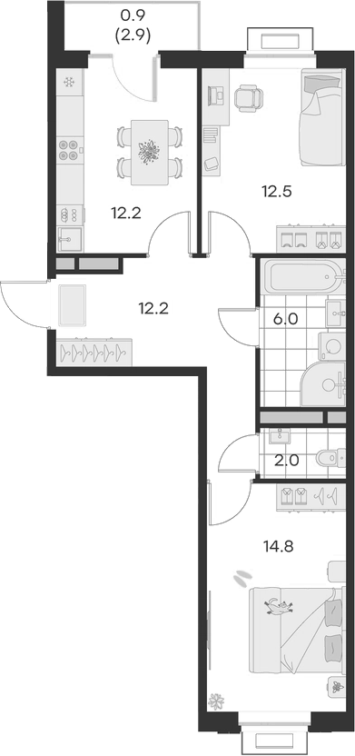 Планировка — Михалевич, 2-комн., 60 м²