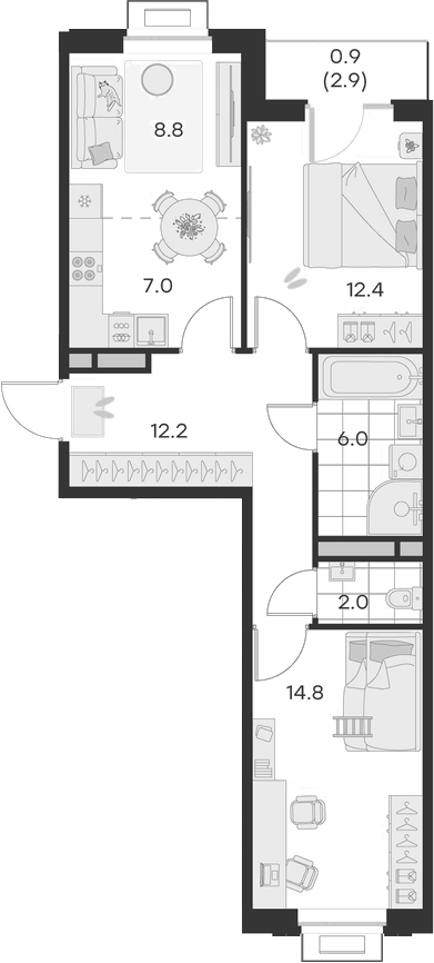 Планировка — Михалевич, 3-комн., 63 м²