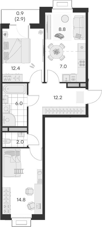 Планировка — Михалевич, 3-комн., 63 м²
