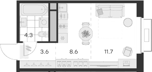 Планировка — Михалевич, Студия, 28 м²