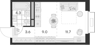 Планировка — Михалевич, Студия, 29 м²
