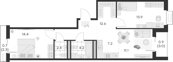 Планировка — Михалевич, 3-комн., 66 м²