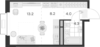 Планировка — Михалевич, Студия, 30 м²