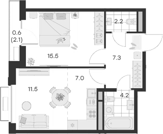Планировка — Михалевич, 2-комн., 48 м²
