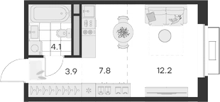 Планировка — Михалевич, Студия, 28 м²