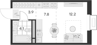 Планировка — Михалевич, Студия, 28 м²