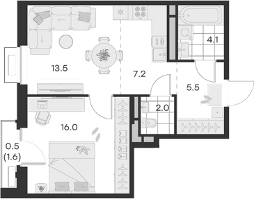 Планировка — Михалевич, 2-комн., 48 м²