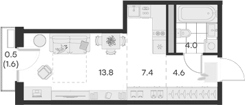 Планировка — Михалевич, Студия, 30 м²