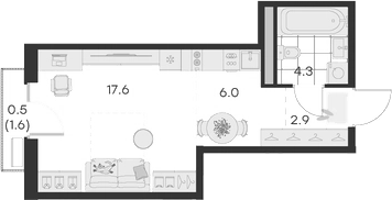 Планировка — Михалевич, Студия, 31 м²