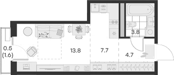 Планировка — Михалевич, Студия, 30 м²