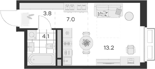 Планировка — Михалевич, Студия, 28 м²