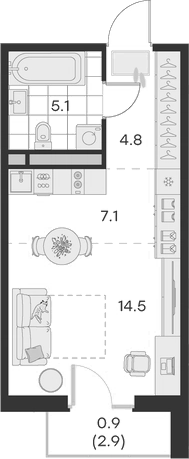 Планировка — Михалевич, Студия, 32 м²