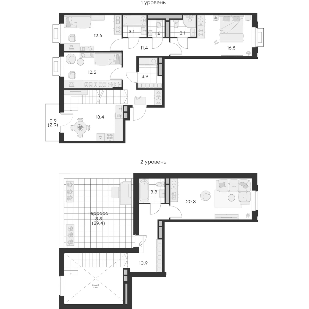 Планировка — Михалевич, 4-комн., 118 м²