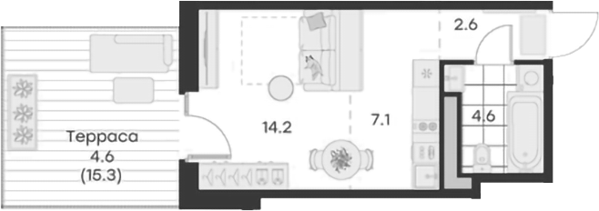 Планировка — Михалевич, Студия, 29 м²