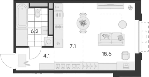 Планировка — Михалевич, Студия, 36 м²