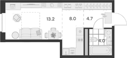 Планировка — Михалевич, Студия, 30 м²