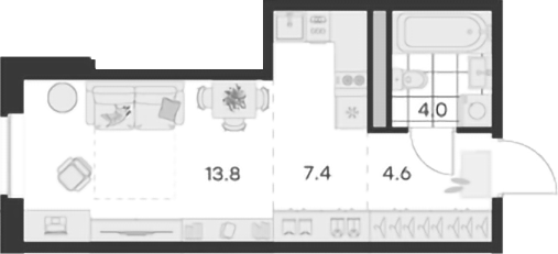 Планировка — Михалевич, Студия, 30 м²