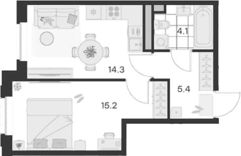 Планировка — Михалевич, 1-комн., 39 м²