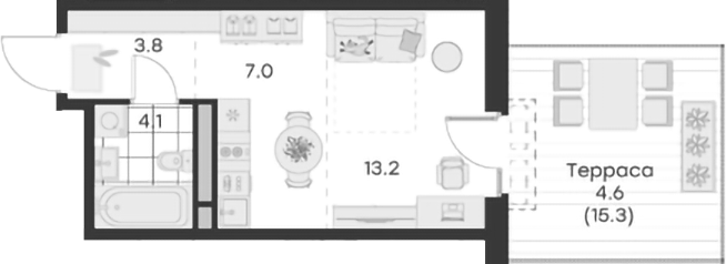 Планировка — Михалевич, Студия, 28 м²