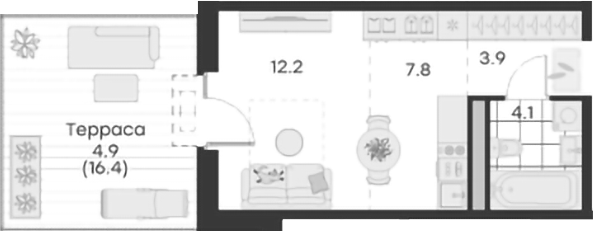 Планировка — Михалевич, Студия, 28 м²