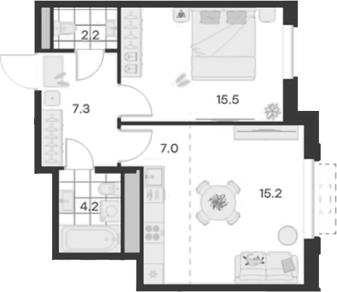 Планировка — Михалевич, 2-комн., 51 м²