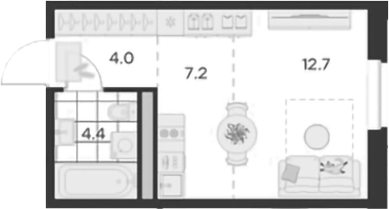 Планировка — Михалевич, Студия, 28 м²