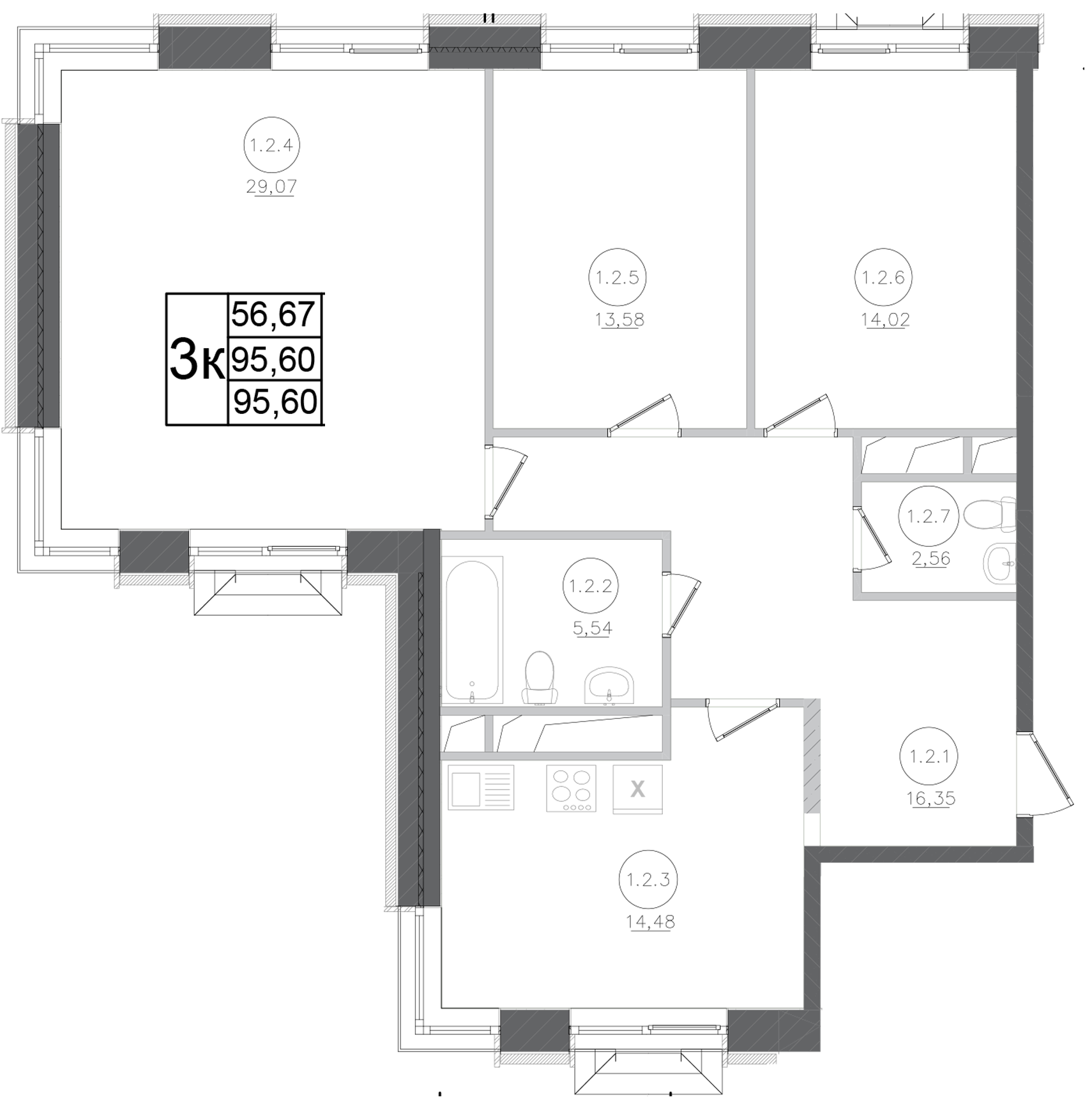 Планировка — Авиатор-2, 3-комн., 96 м²