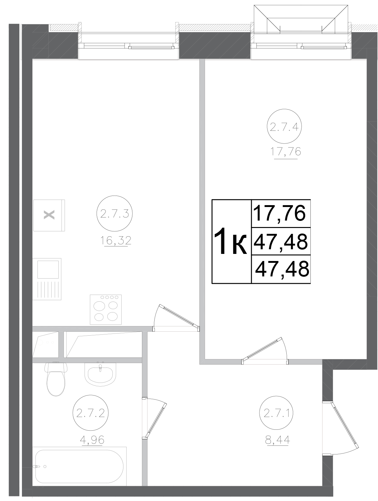 Планировка — Авиатор-2, 1-комн., 47 м²