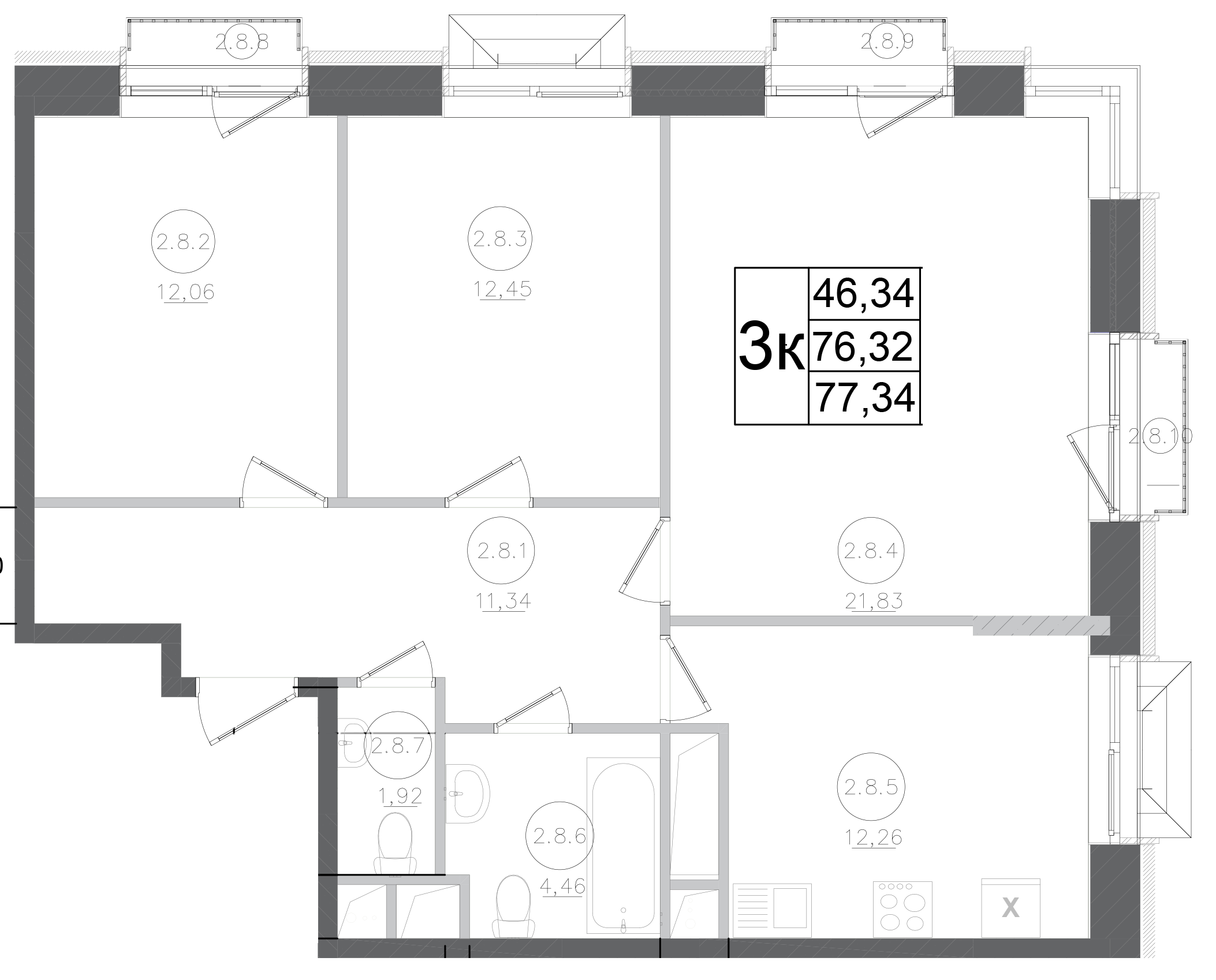 Планировка — Авиатор-2, 3-комн., 76 м²