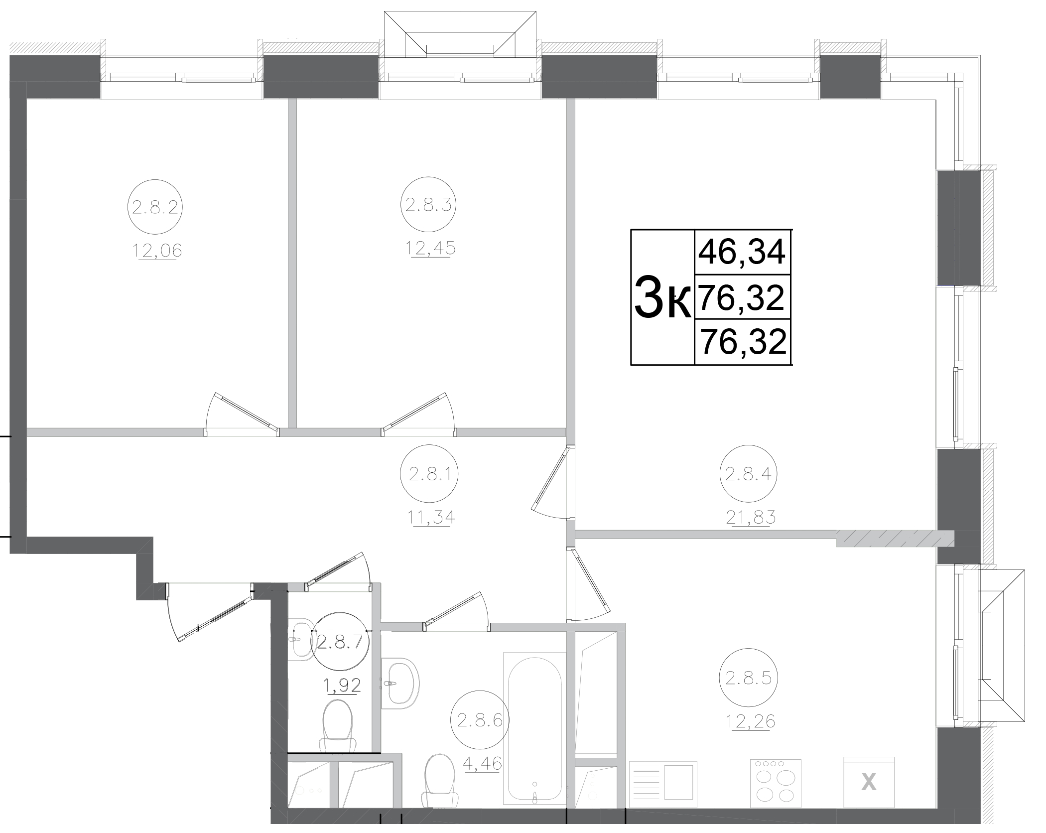 Планировка — Авиатор-2, 3-комн., 76 м²
