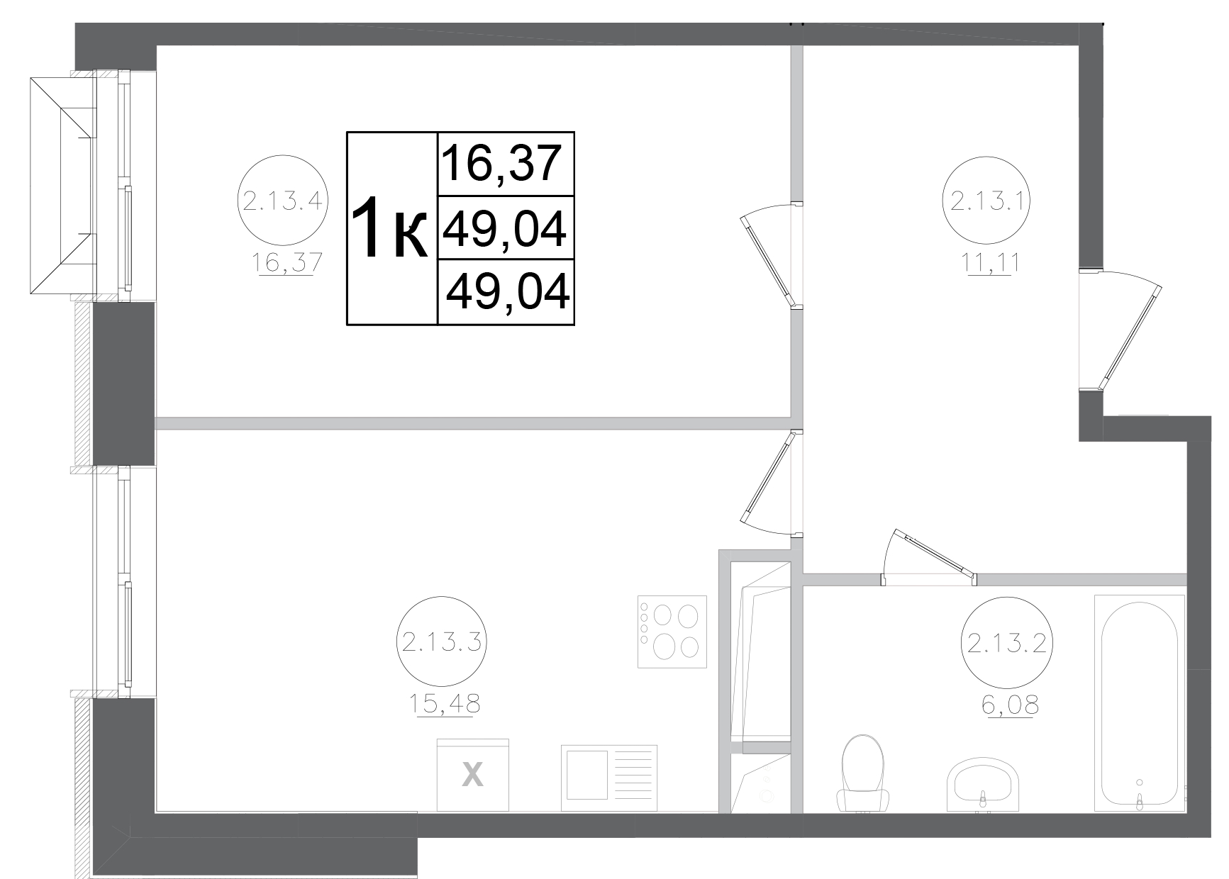 Планировка — Авиатор-2, 1-комн., 49 м²