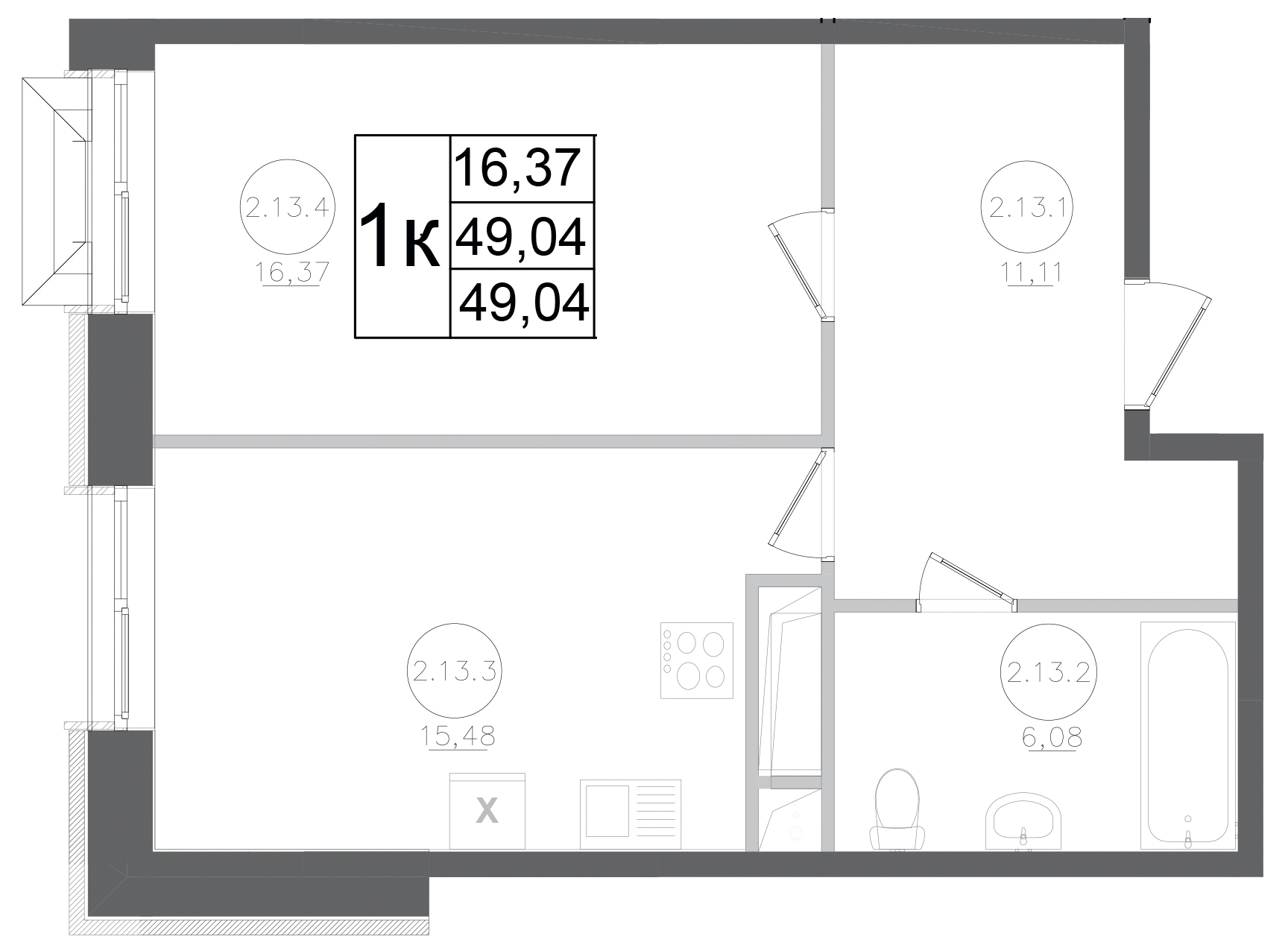 Планировка — Авиатор-2, 1-комн., 49 м²