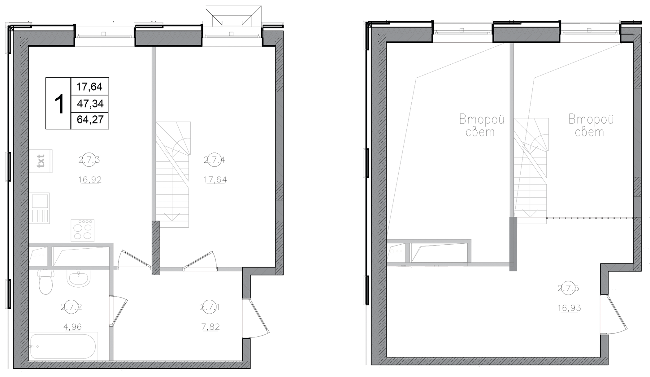 Планировка — Авиатор-2, 1-комн., 64 м²