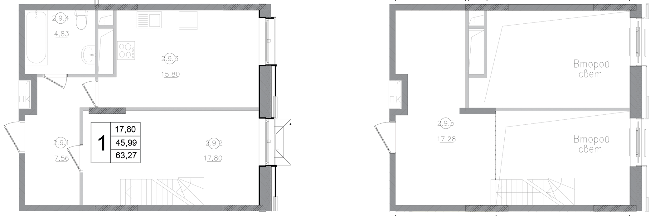 Планировка — Авиатор-2, 1-комн., 63 м²