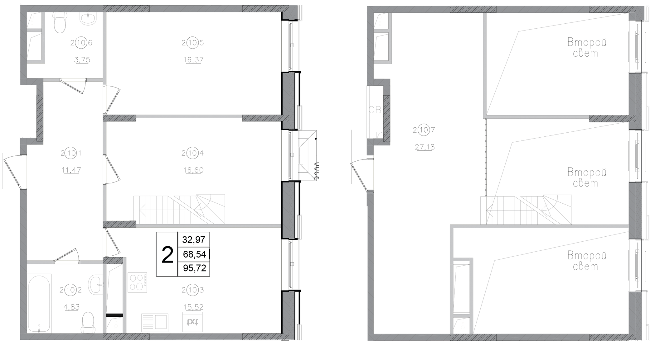 Планировка — Авиатор-2, 2-комн., 96 м²