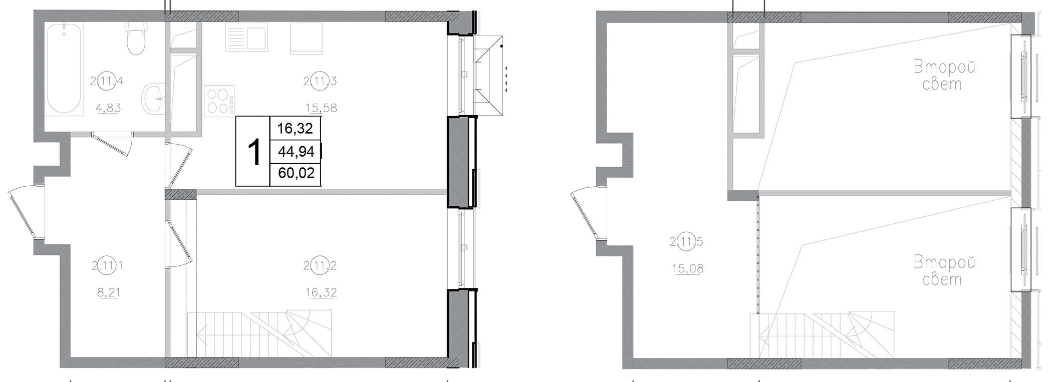 Планировка — Авиатор-2, 1-комн., 60 м²
