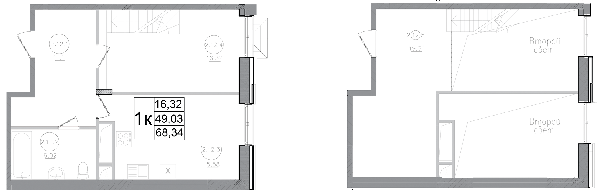 Планировка — Авиатор-2, 1-комн., 68 м²