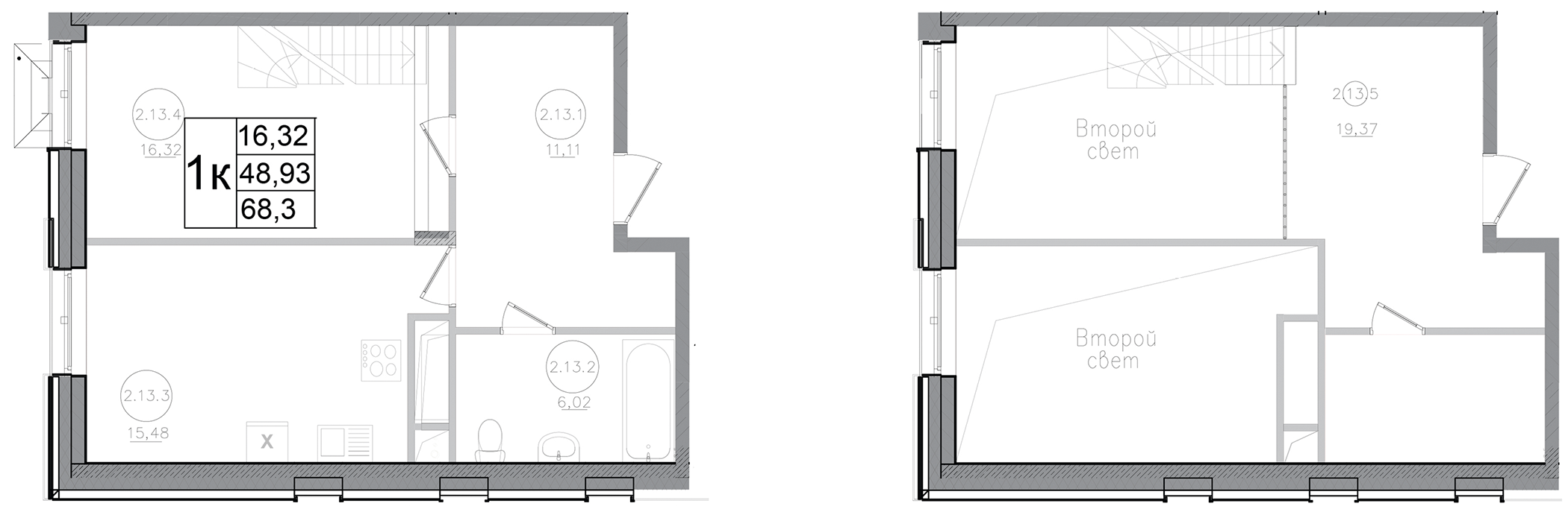 Планировка — Авиатор-2, 1-комн., 68 м²