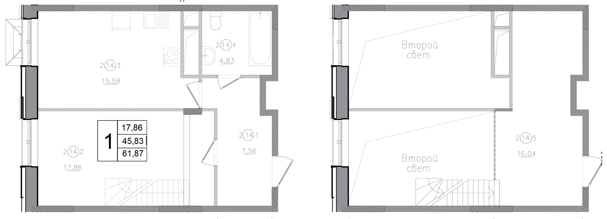 Планировка — Авиатор-2, 1-комн., 62 м²