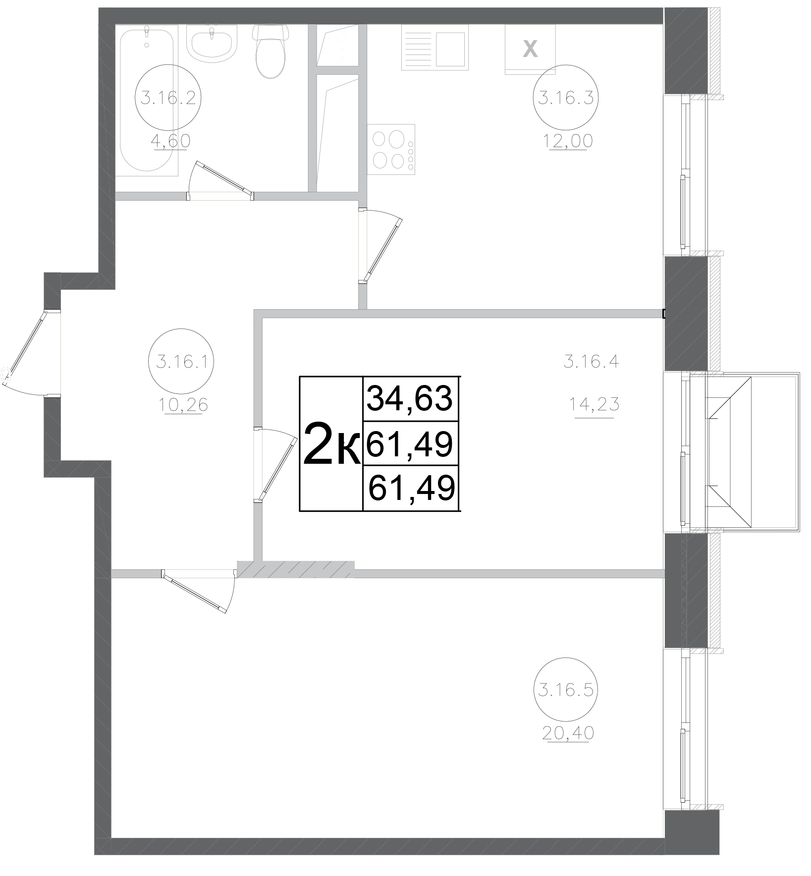 Планировка — Авиатор-2, 2-комн., 61 м²