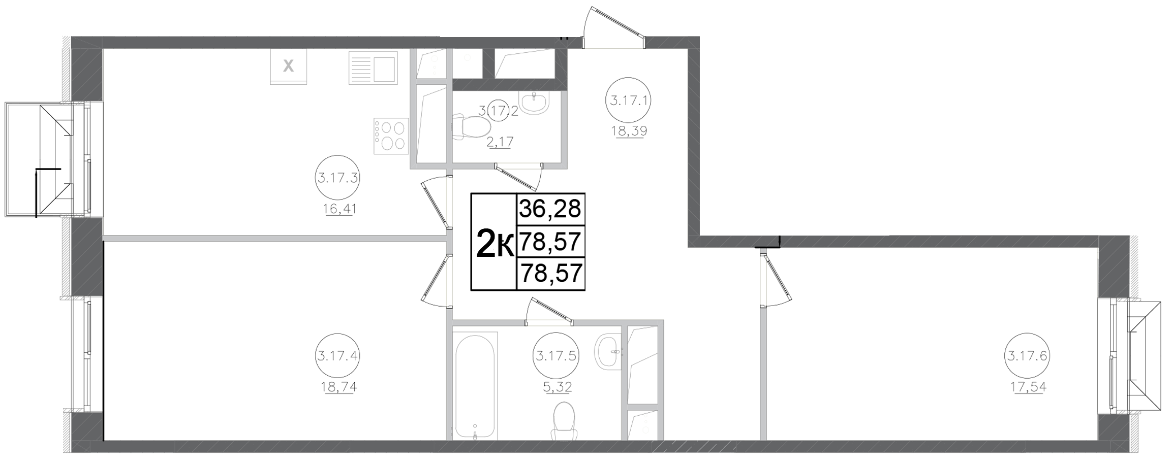 Планировка — Авиатор-2, 2-комн., 79 м²