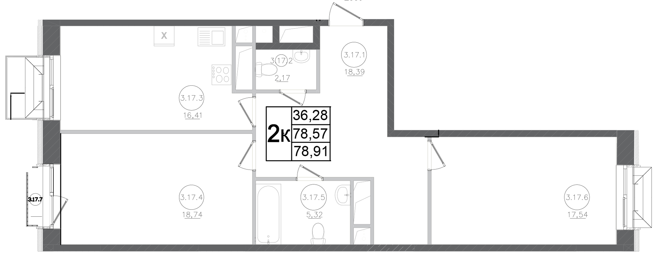 Планировка — Авиатор-2, 2-комн., 79 м²