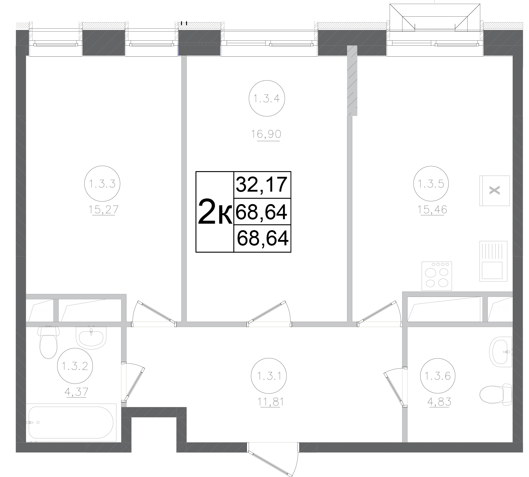 Планировка — Авиатор-2, 2-комн., 69 м²