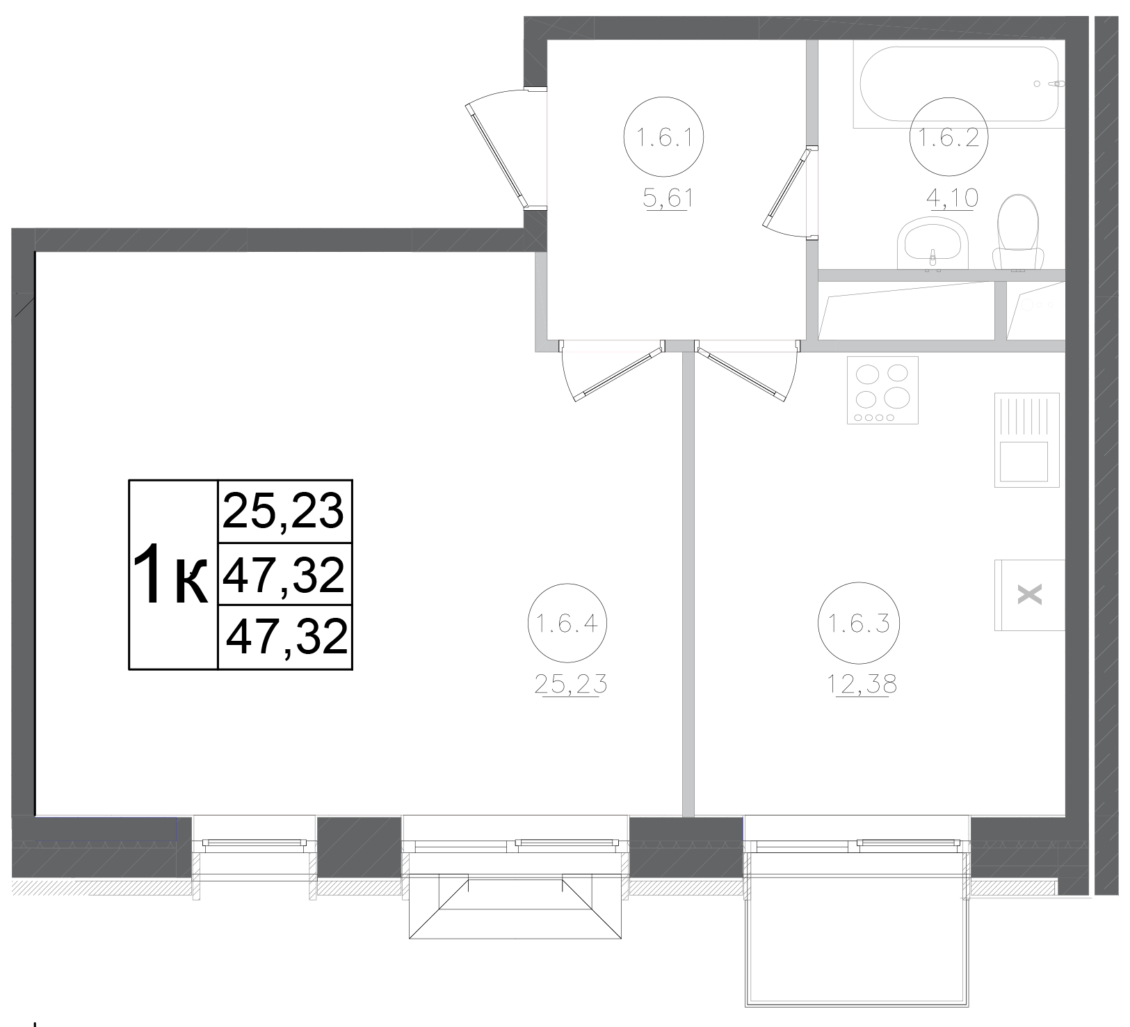 Планировка — Авиатор-2, 1-комн., 47 м²