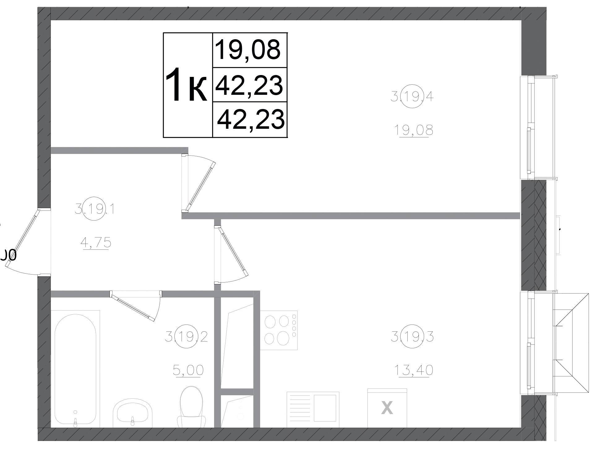 Планировка — Авиатор-2, 1-комн., 42 м²