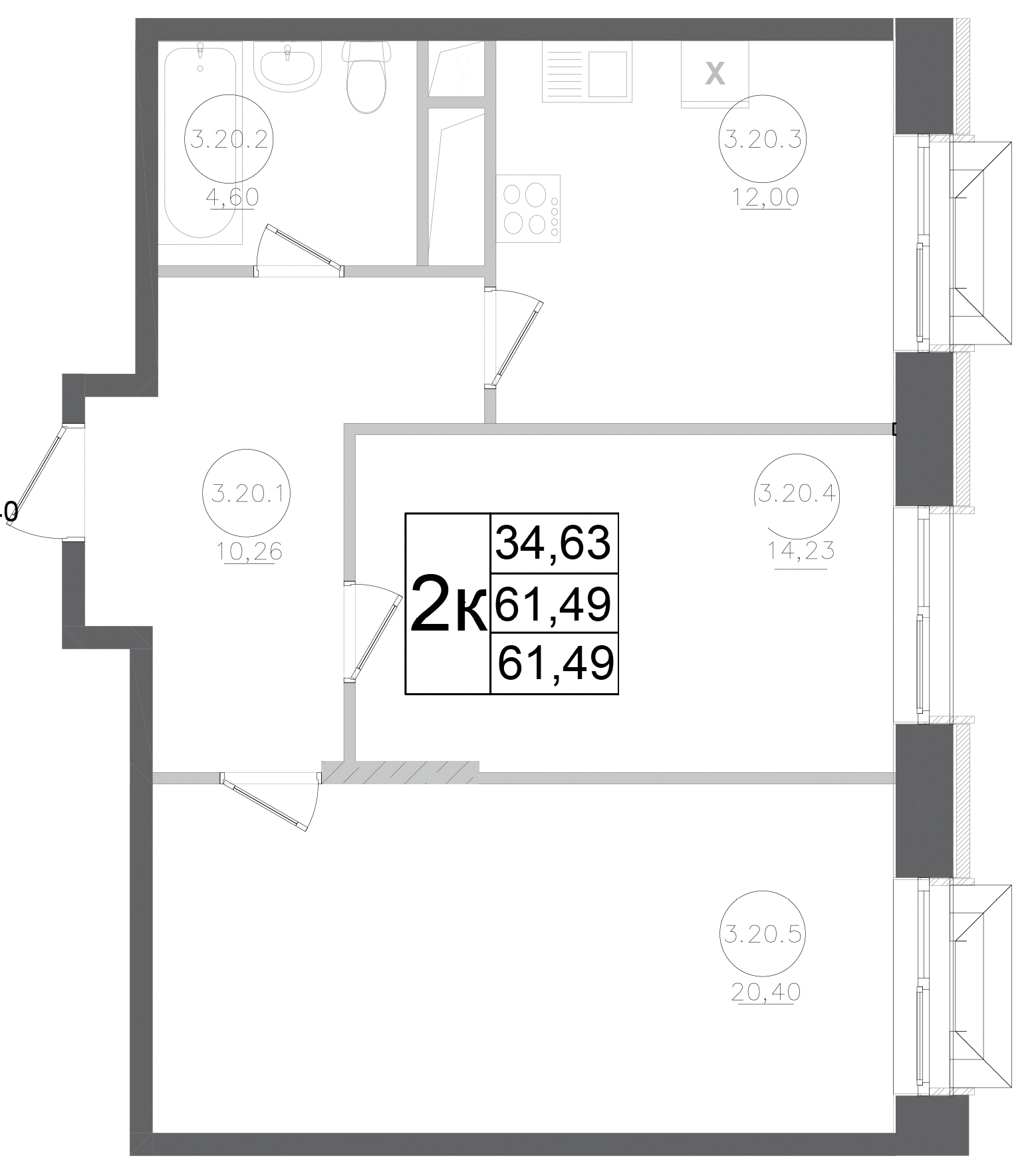 Планировка — Авиатор-2, 2-комн., 61 м²